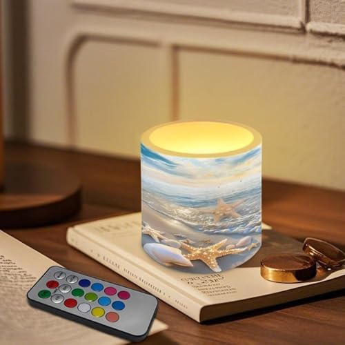 Starfish Shell Beach Pattern 4 Pcs Flickering Flameless Candles with Remote Timer LED Pillar Candle Tealights Long Lasting for Indoor Outdoor Coastal Home Decor - Image 3