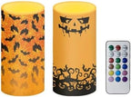 Halloween Day Battery Operated Candles with Color Changing Timer Remote Control Flameless Candles for Trick or Treat Party Home Decorations, Bat Devil Pumpkin Print by Merkmak