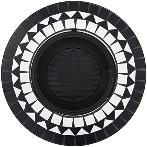 Mosaic Fire Pit Black and White 26.8 Inch Ceramic Outdoor Patio Heater with Grid and Tabletop for Garden Backyard BBQ and Warmth - Image 5