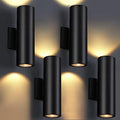 DAKAFUL Outdoor Wall Lights 4Pack, Integrated LED Cylinder Up Down Lights, 12W 2700K Aluminum Exterior Wall Light, Outdoor Light Fixture for Porch Patio Door.(Matte Black) by DAKAFUL