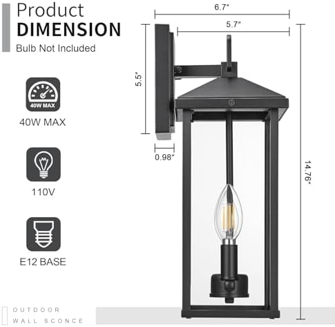 Darkaway Outdoor Wall Lights for House,2pcs Exterior Lighting Fixtures Wall Mount Porch Lights Waterproof Outdoor Sconce Lights with Clear Glass for Patio Hallway Garage E12 Socket - Image 4