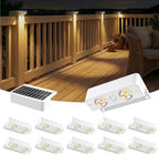 Bridika Solar Deck Lights Outdoor 12 Pack, Bright Solar Fence Lights with Lens, 3 Color Modes IP65 Waterproof Large Size Step Lights for Outside, Fence, Stair, Backyard, Patio, Wall White by Bridika