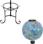 Sunnydaze Azul Terra 10" Glass Mosaic Gazing Globe with Solar Light and 9" H Black Steel Traditional Style Gazing Ball Stand for 10" or 12" Outdoor Garden Gazing Globes Bundle by SunnydazeDecor