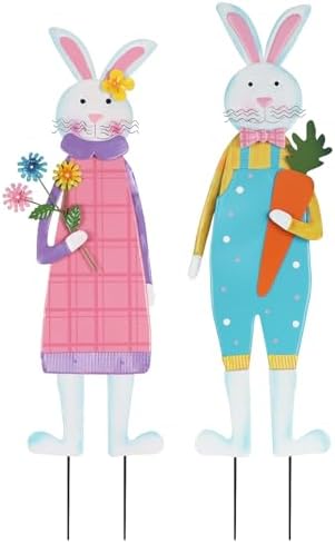 YEAHOME Easter Decorations Outdoor, Set of 2 Metal Bunny Decorative Garden Stakes for Easter Decor, Spring Rabbits Yard Stakes for Home Outside Front Door Porch Lawn Garden Backyard Decorations by YEAHOME