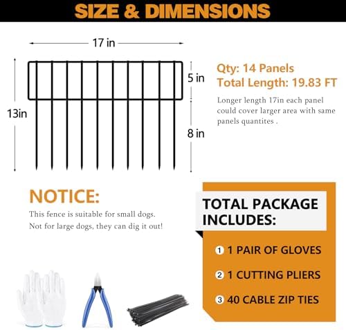 19.83ft(L) X 13inch(H) No Dig Fence, 14 Panels Animal Barrier Fences Rustproof Metal Bottom Fencing Border, Rabbits Dog Digging Blockers Ground Stakes Defense for Outdoor Landscape Patio - Image 2