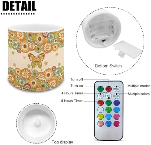 4 PCS Flameless LED Candle with Color Changing Control 4H 8H Timer Remote Electric Pillar Candle for Room Fall Wedding Christmas Decorations Boho Mandala Flower Butterfly - Image 6