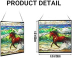 Dark Bay Thoroughbred Horse galloping along wind-cut shore Square Suncatcher – Stained Glass Style Window Panel with Pastoral Scene, Custom Decorative Hanging Art for Equestrian Home, Christmas TqsAq5 - Image 2