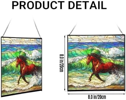 Dark Bay Thoroughbred Horse galloping along wind-cut shore Square Suncatcher – Stained Glass Style Window Panel with Pastoral Scene, Custom Decorative Hanging Art for Equestrian Home, Christmas TqsAq5 - Image 2