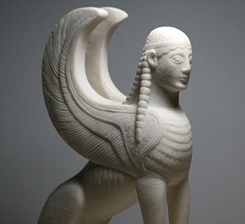 Sphinx Greek Mythical Woman Headed Lion Statue Cast Marble Sculpture Figure 6.9΄΄ - Image 3