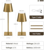 UME 3 Pack Cordless Table Lamp, Battery Operated Lamp - Portable Waterproof Rechargeable Table Lamp w/ 3 Color Temps & Stepless Dimming for Dinner, Desk, Cafe, Outdoor (Brushed Gold) - Image 6