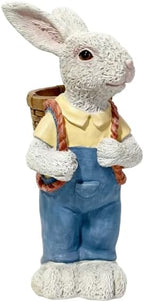 17'' Resin Rabbit Sculpture,Couple Rabbit Statue Flower Pot Blue White - Image 6