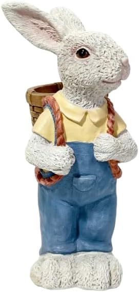 17'' Resin Rabbit Sculpture,Couple Rabbit Statue Flower Pot Blue White - Image 6