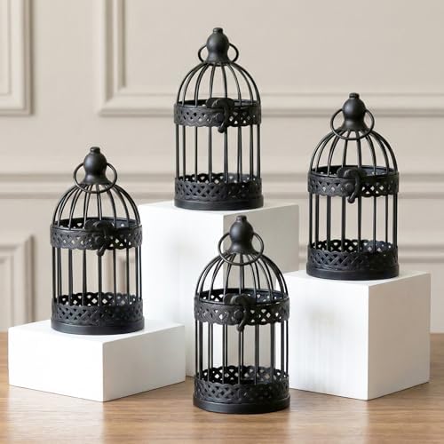 Vela Lanterns Bird Cage Decorative Candle Holders, Black, Mini, 4-Pack by VelaCandleLanterns