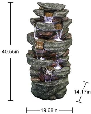 PeterIvan Outdoor Relaxing Waterfall - 6-Tier Fountain with 6 LED Lights, Stone-Liking Resin for Patio, Garden, House&Office (40.6in, Grey) - Image 4