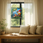 Gnome with Bird Watching Stained Glass Suncatcher – Square Hanging Window Panel for Home, Garden, Nursery, Halloween, Christmas, Memorial Day – Whimsical Glass Art Gift for Gnome Lovers yhkgtd - Image 7
