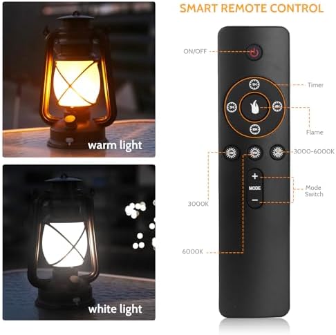 2 Pack Vintage Lantern Flickering Flame Rechargeable LED Retro Camping Lights 4 Modes Remote Control Battery Powered Outdoor Lamp Hanging Lanterns - Image 4
