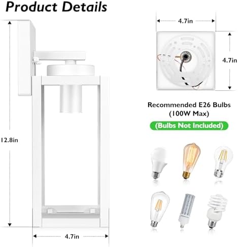 BesLowe Outdoor Wall Light, Modern Exterior Porch Sconce Lighting, White - Image 6