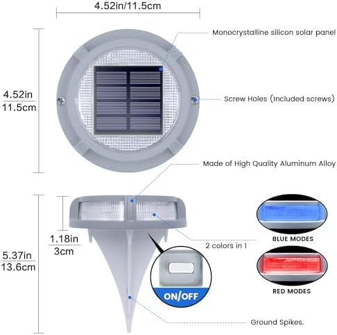 SIEDiNLAR Solar Deck Lights Outdoor 2 Modes 16 LEDs 16 Pack, Blue/Red Light - Image 3