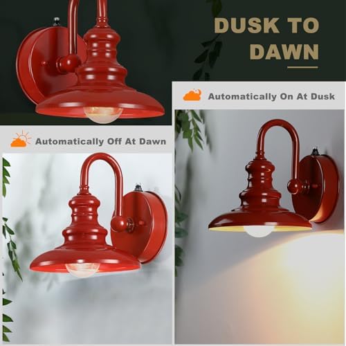 LONEDRUID Dusk to Dawn Sensor Outdoor Gooseneck Barn Light Fixture Red - Image 2