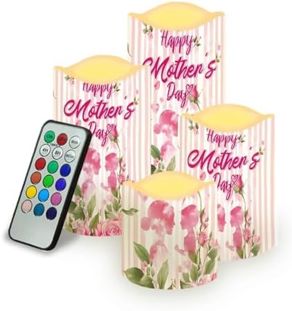 DHappy Mothers Day Flameless Candle with Remote Control Electric LED Pillar Candle Timer Color Changing Long Lasting Pack of 4 Battery Candles Mothers Day Deor by Uorisanigo