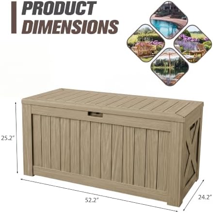 JUMMICO 120 Gallon Resin Deck Box, Large Outdoor Storage Box Waterproof & Lockable for Garden, Patio, Pools (Light Brown) - Image 5