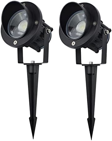 GBS9809 Flag Light, 9W LED Outdoor Spotlight 120V, 5000K Daylight, IP65 Waterproof Landscape Light with Metal Ground Stake & Deck Mount, Plug in Spotlight for Flagpole, Tree, Yard (Pack of 2) by JAYLUMI