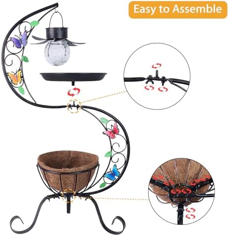 hogardeck Bird Bath for Outside with Solar Lamp, Metal Birdbaths for Outdoors with Flower Planter Pedestal, Vintage Birdbath for Garden Yard Patio Lawn Decor - Image 7