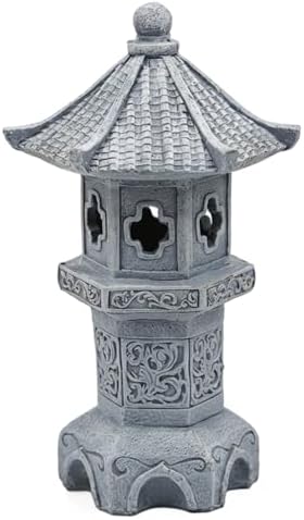 Pagoda Garden Statue, Resin Solar Japanese Pagoda Lantern, Decorative Zen Garden Landscape for Yard Patio Lawn, Style4 - Image 3