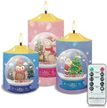 Cozeyat Flameless Candles with Remote Set of 3, Cute Snow Globes Pattern Flickering Electric Candles for Christmas Decoration, Unscented Realistic Moving Bullet Floating Flame Pillar Candles by Cozeyat