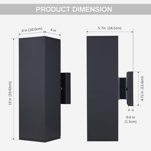 Cerdeco 13" Black Square Modern Outdoor Wall Light Exterior Wall Sconce - Image 5