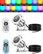 LED Pond Lights with Dual Remote Control, 6W SS316 Stainless Steel RGB Underwater Fountain Light, IP68 Waterproof Submersible LED Lights for Pond Waterfall, Koi Fish Pond (2 Pack) by MOTRACKCAO