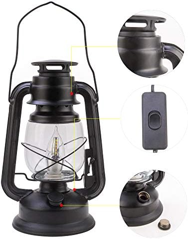 Farmhouse Rustic Accent Kerosene Dietz Electric Lantern Oil Lamp with Edison LED Bulb Black Matte Nightstand Table Lamps Antique Light Study Room 12 Inches Tall Cabin Kitchen Winery Restaurant Bar - Image 3