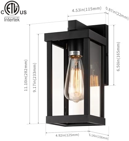 mirrea 11" Classic Outdoor Wall Sconce 1 Light in Matte Black Rectangular Metal Frame and Clear Glass Shade Waterproof Porch Light Patio Light Pack of 2 - Image 2