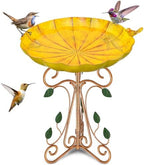 Vintage Metal Bird Bath for Outside, 13" Dia Birdbaths Bowl with Cast Iron Pedestal, Large Antique Bird Feeder with Folding Bracket for Outdoors Garden Patio Yard Decor (Retro Yellow) by Gouisalin