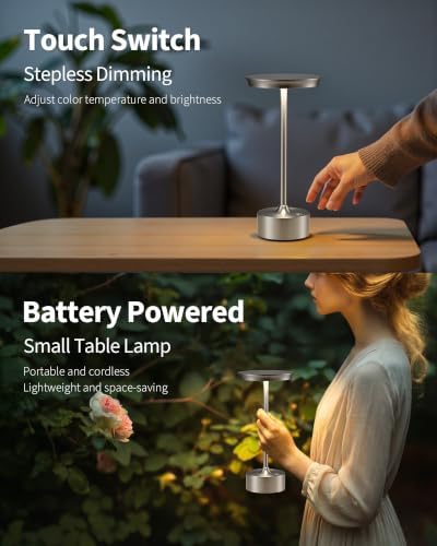 PUSU Rechargeable Table Lamps Set of 2, Nickel Cordless Portable Desk Lamp - Image 4
