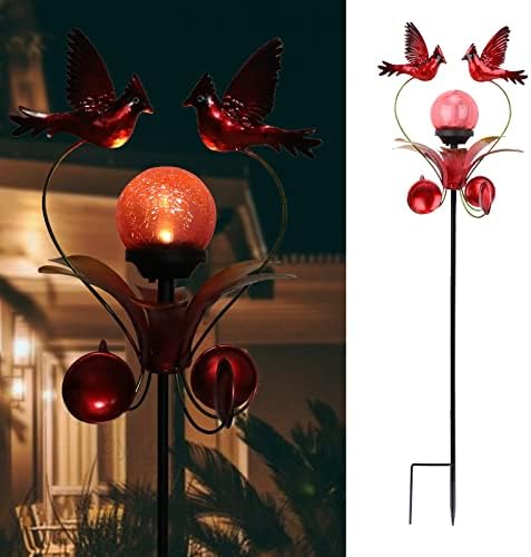 Decorative Solar Outdoor Light, Cardinal Glass Globe Stake For Lawn Yard by VCUTEKA