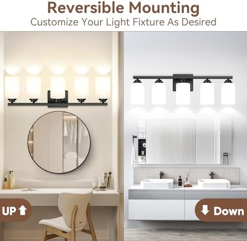 VerRon 5-Light Bathroom Light Fixtures, 31" Black Modern Vanity Lights - Image 2