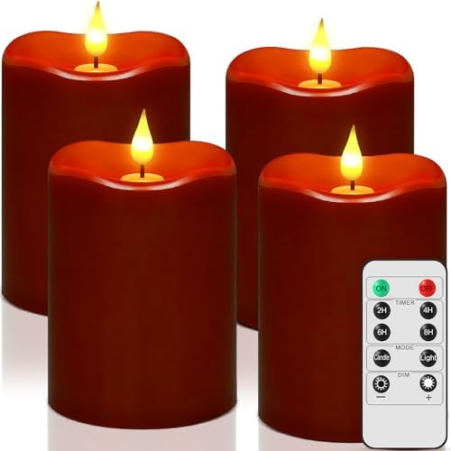 Retisee Flameless LED Candles Real Wax, 4 Pcs, Burgundy Red, 3 x 4 in by Retisee