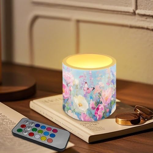 Flameless LED Lights Candles Oil Painting Flower Butterfly Pattern 4 Pieces Battery Powered LED Candles with Remote for Valentine Party Wedding Birthday Party Outdoor - Image 3
