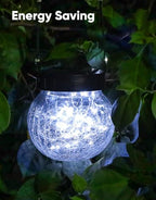 PARTPHONER Solar Lights Outdoor Waterproof 12-Pack, Solar Powered Hanging Lantern Cracked Glass Hanging Globes for Yard Decor Christmas Decoration, Shepherd Hook, Garden Tree Ornaments, Cold White - Image 5