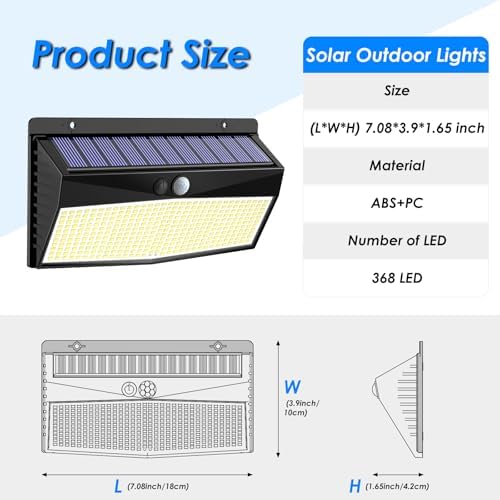 Peasur 368 LED Solar Motion Sensor Lights Outdoor Waterproof with 3 Modes - Image 6