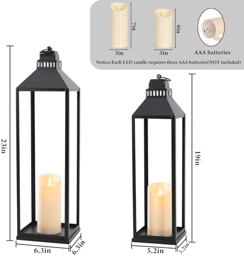 Large Lanterns Decorative Outdoor Indoor, 23" 19" Floor Lantern with Candle - Image 2