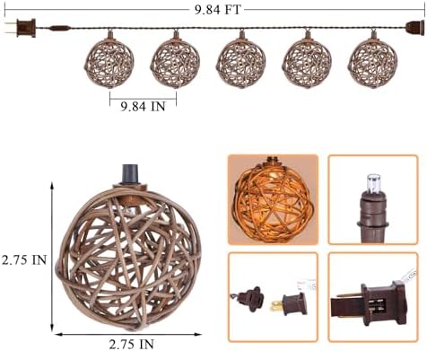 Vigdur Patio String Lights, 10FT Rattan Lantern String Lights Plug in - Image 3