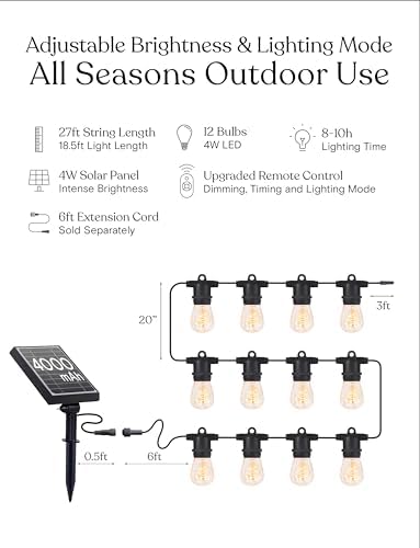 Brightech Ambience Pro Super Bright Solar Outdoor String Lights: Security, Visibility & Ambience - Heavy Duty Waterproof Patio Lights - Edison Spiral Shatterproof Bulbs - 4W Soft White Remote Control - Image 3