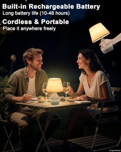 10" H Small Rechargeable Cordless Ceramic Table Lamp, Coastal - Image 2