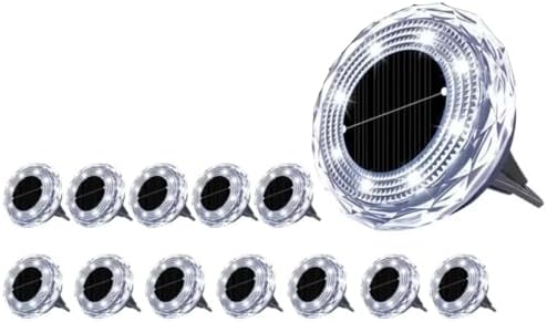 4/8 Pack Solar Ground Lights, IP55 Waterproof. Unique ABS Diamond Design. Upgraded Bright LED disc Lights for Pathway, Lawn, Garden, Patio, and Deck Landscape Lighting. (12white Lights, Plastic) by Unknown