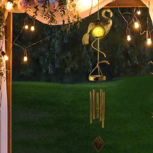 Flamingo Solar Wind Chimes for Outside Gifts for Women Mom Grandma Sister Crackle Glass Ball Flamingo Wind Chimes Solar Lights Outdoor Decor for Garden Backyard Patio Yard Porch, Birthday Gifts - Image 6