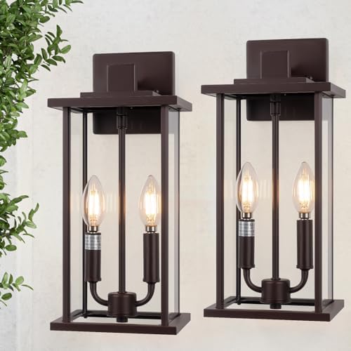 16 Inch 2-Light Brushed Bronze 2 Pack Large Outdoor Wall Sconce by SIAFAVOI