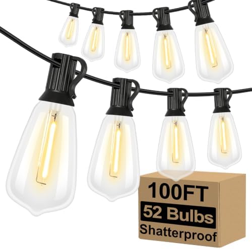 Brightever 100FT Outdoor String Lights 52 Bulbs, Waterproof Patio Lights by Brightever