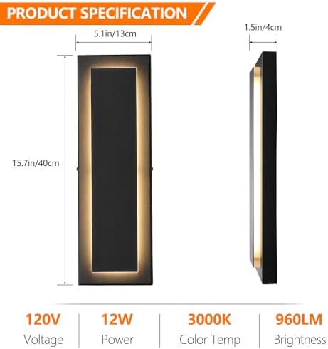 tewei Modern LED Outdoor Wall Lights Black Exterior Porch Lights, 15.7'' - Image 4